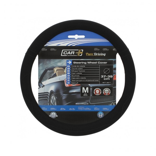 Funda de Volante Transpirable tipo Polipiel, con efecto Piel Girada en Negro, Universal para Volnates 37-39cm diametro